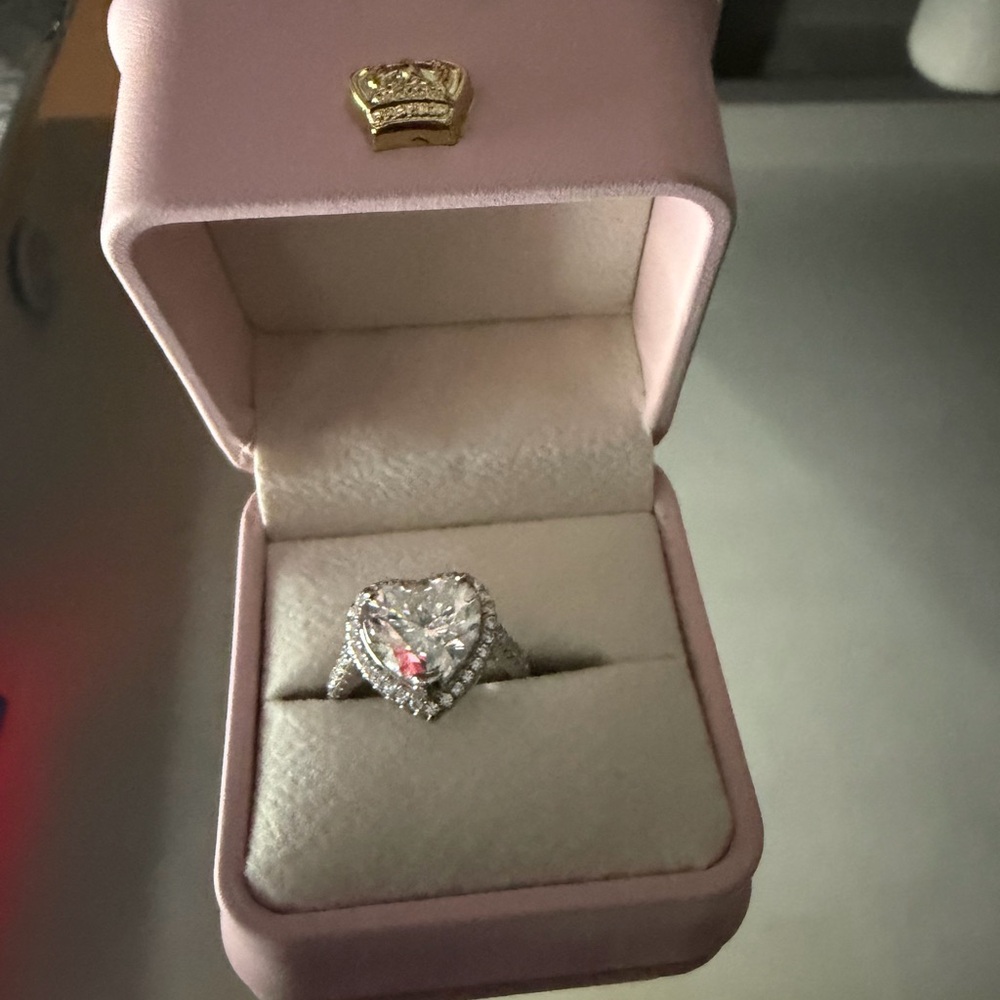 Heart-Shaped Silver Ring with Pink Accent
